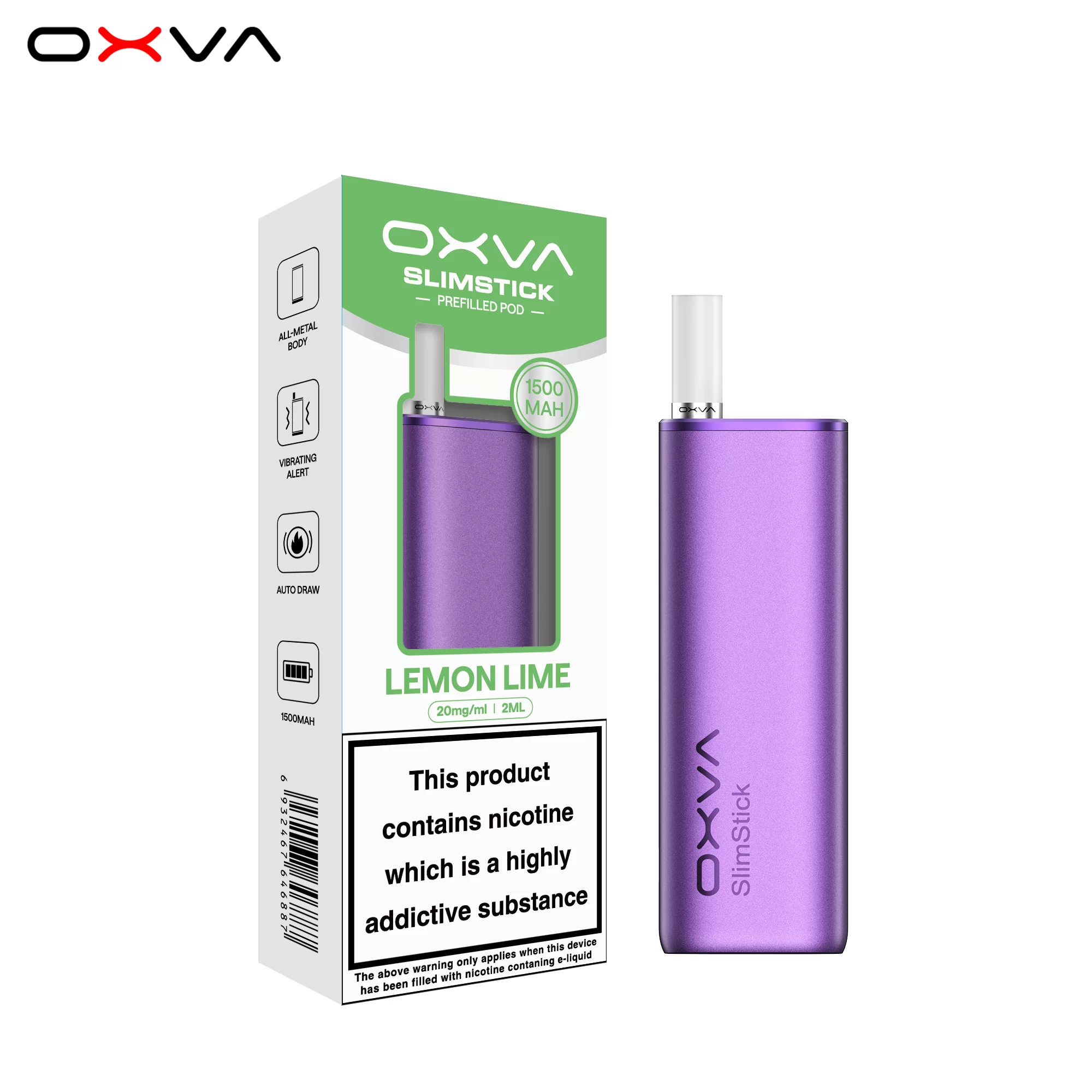 OXVA SlimStick Prefilled Kit-Lemon Lime-20mg-Purple 5 OXVA SLIMSTICK 預注油加熱棒