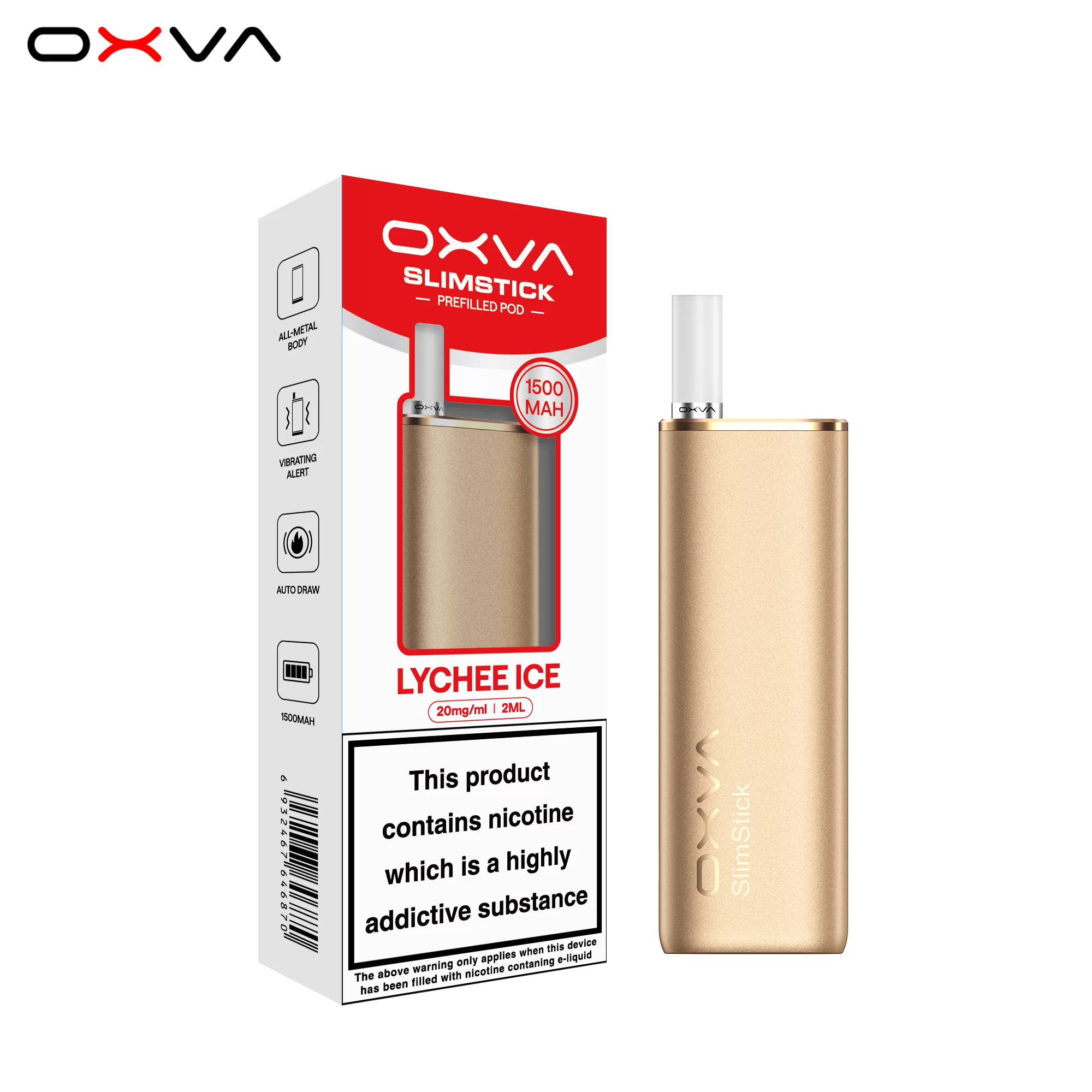 OXVA SlimStick Prefilled Kit-Lychee Ice-20mg-Gold 5 OXVA SLIMSTICK 預注油加熱棒