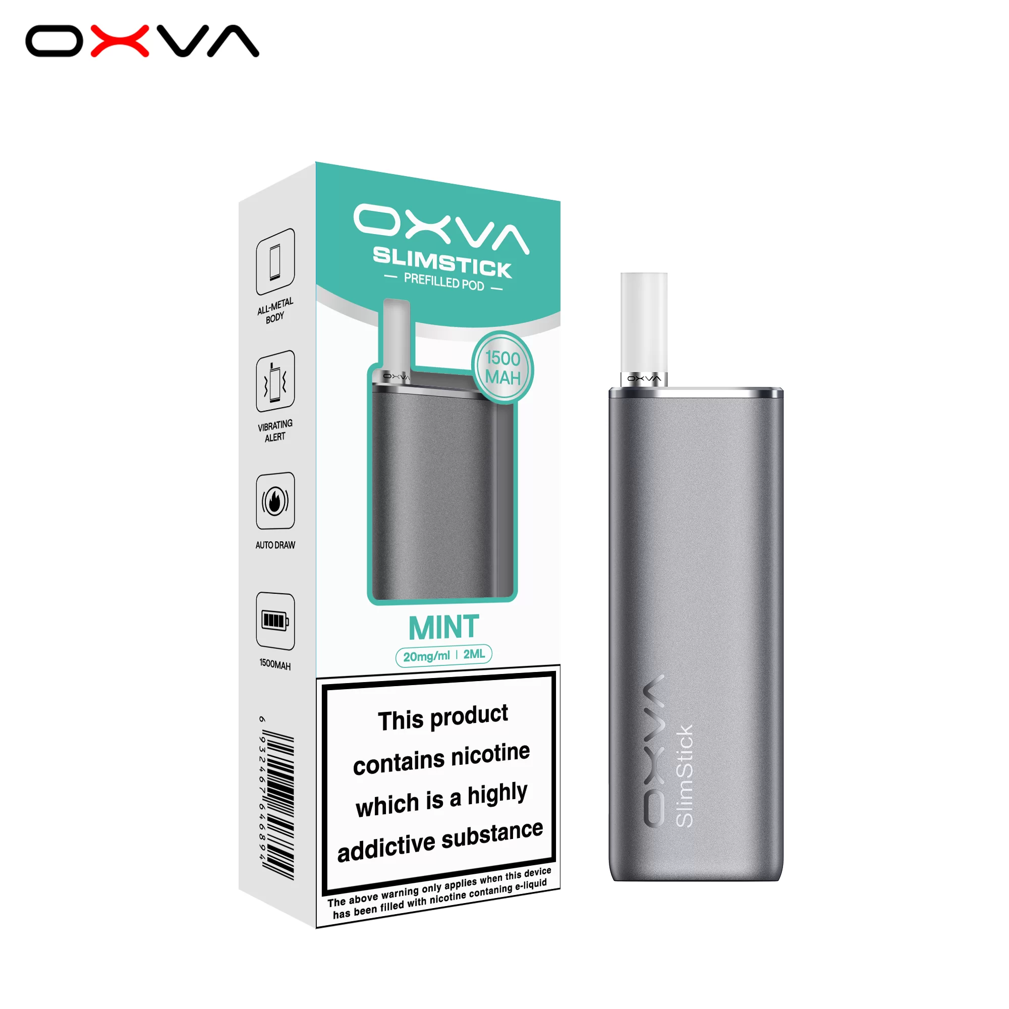 OXVA SlimStick Prefilled Kit-Mint-20mg-Gray 5 OXVA SLIMSTICK 預注油加熱棒